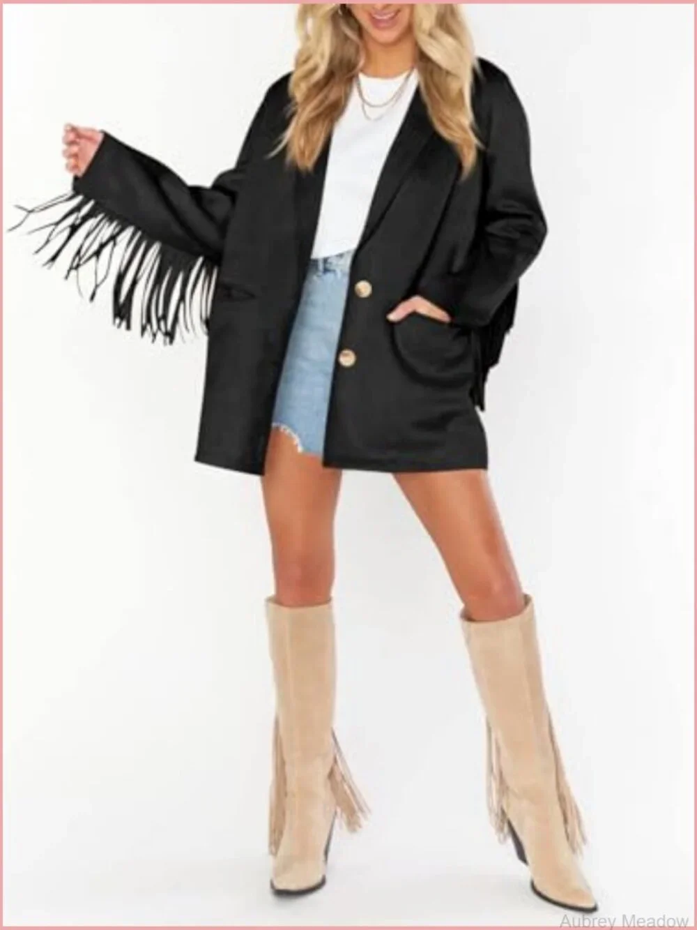 Faux Suede Fringe Jacket Blazer Long Sleeve Lapel Button Front Suit Jackets